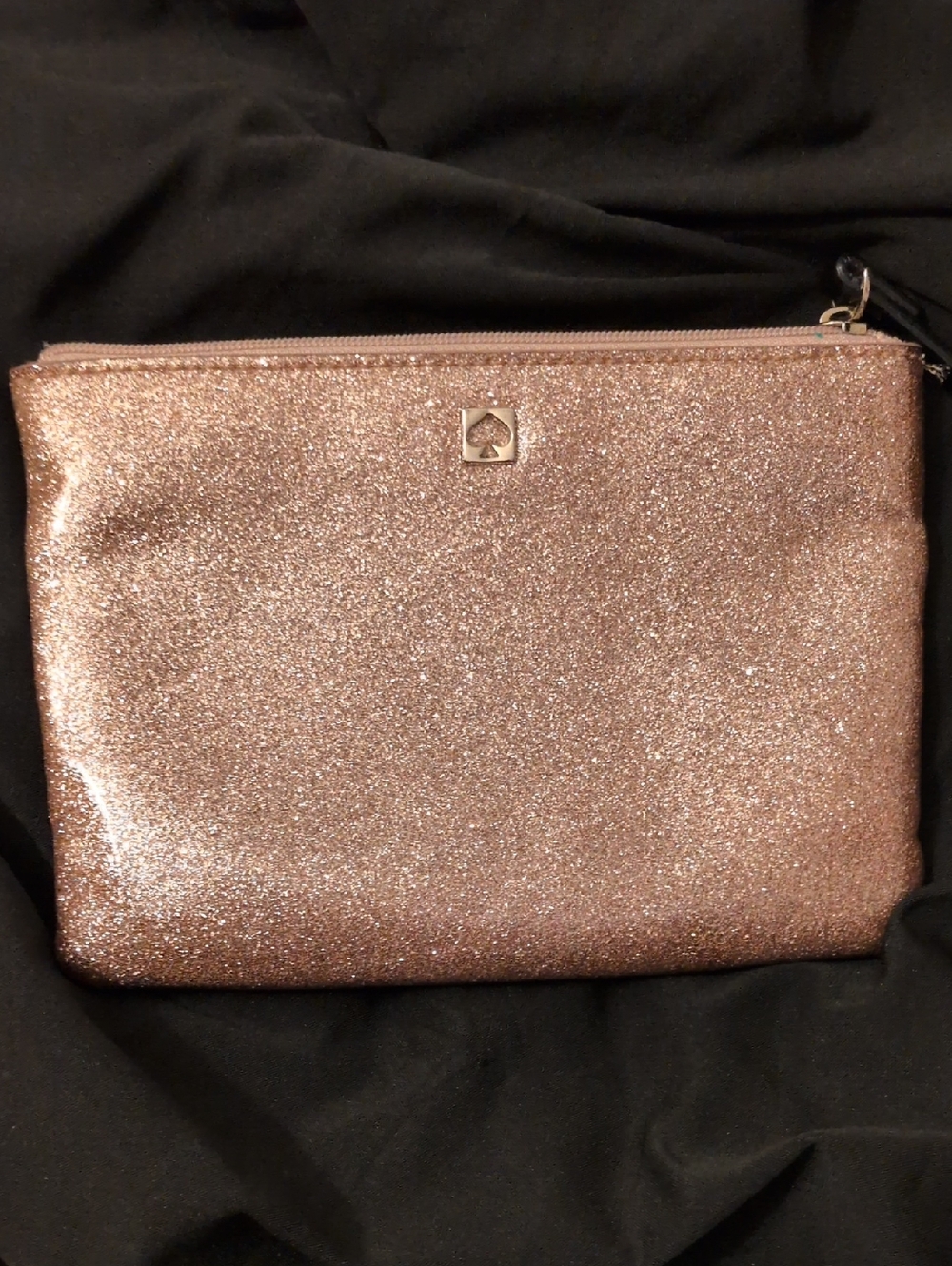 kate spade Glitter Zip Pouch in Rose Gold Sparkle